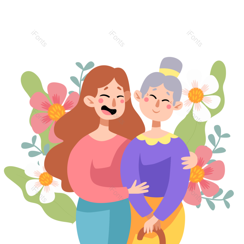 母亲节图片,卡通人物元素,花朵PNG,妈妈免抠素材